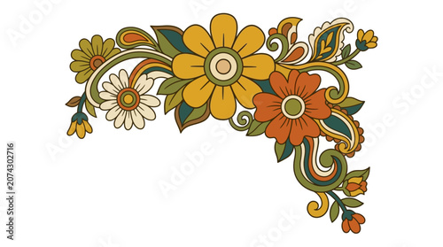 Retro Floral Swirls Corner Ornament - Vintage Flowers and Leaves Design