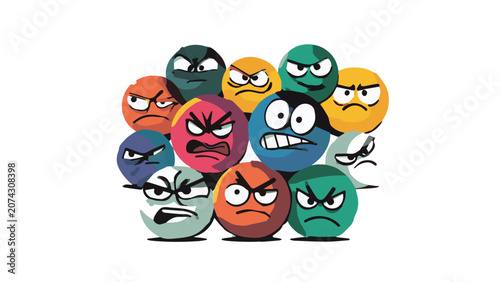 Colorful Cartoon Angry Emoji Faces Collection for Expression.