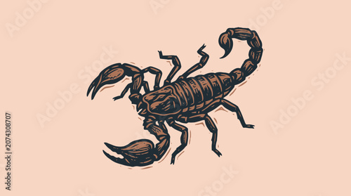 Obraz na plátne Vintage hand drawn scorpion illustration on a tan background