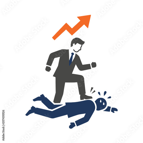 Foto A businessman steps over a fallen rival to achieve success