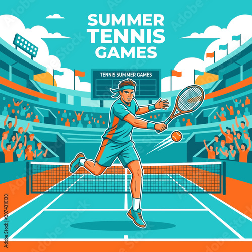 Energetic Tennis Player in Action at Summer Championship Venue
