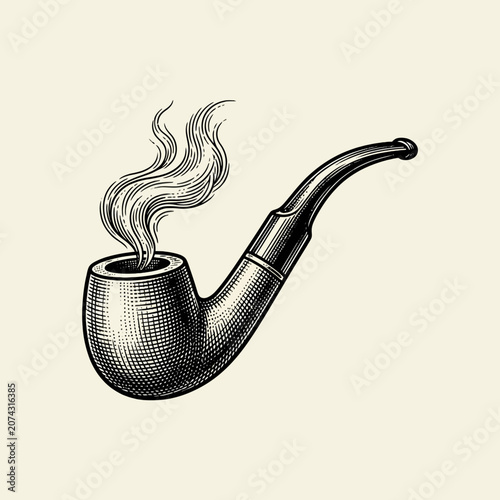Tablou pe pânză Vintage hand drawn smoking pipe with swirling smoke clouds