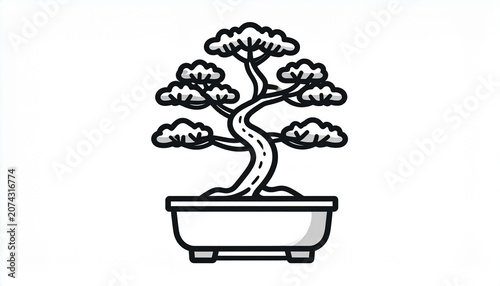A bonsai tree grows in a pot on a table indoors.