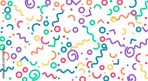 vibrant confetti and geometric shapes on transparent background for festive design.