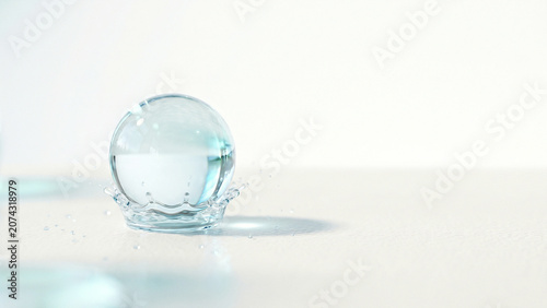 Serenity Water Drop Sphere with Splash Crown Glowing Pastel Minimal Background Perfect for Beauty Wellness Editorial Banner