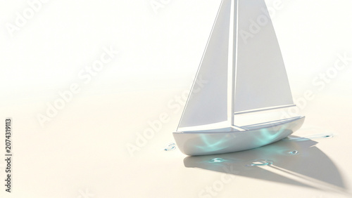 Vision Sailboat Voyage Glowing Pastel Backlit Sunrise Minimal White Background Perfect for Travel Editorial Banner Greeting Card