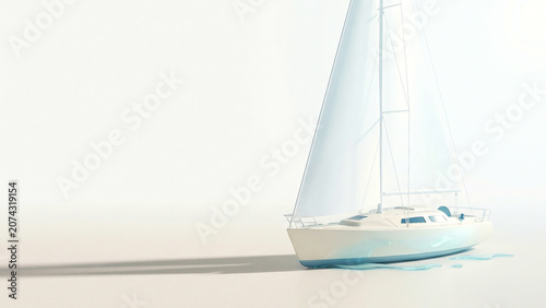 Vision Sailing Yacht on Calm Water Glowing Pastel Backlit Sunrise Minimal Background Perfect for Travel Editorial Banner Greeting Card