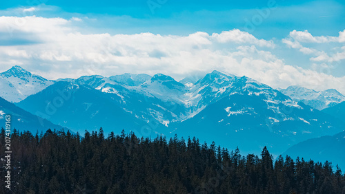 Alpine spring view at Wochenbrunner Alm, Mount Wilder Kaiser, Ellmau, Kufstein, Tyrol, Austria