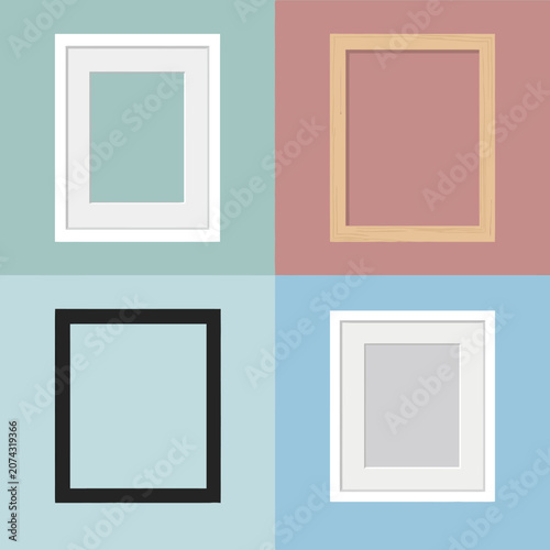Four minimalist picture frames on a colorful pastel background