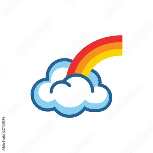 A colorful rainbow emerges from a fluffy blue cloud icon