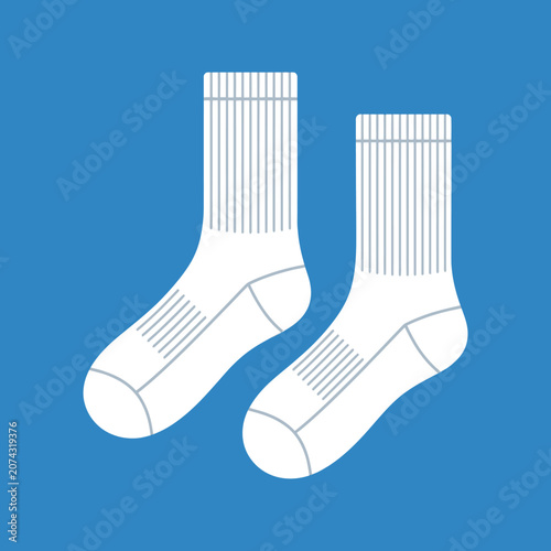 A pair of white athletic crew socks on a blue background