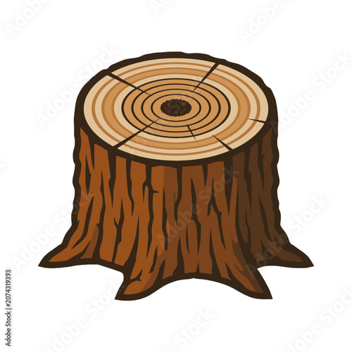 A detailed brown tree stump illustration on white background