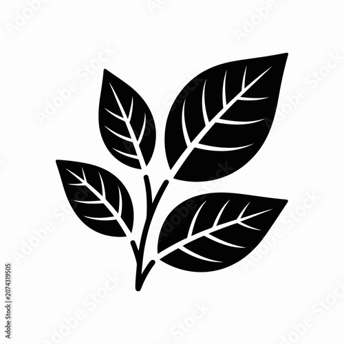 A black silhouette icon of a plant branch with leaves