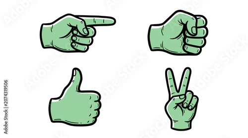 A set of green hand gestures showing various common signals