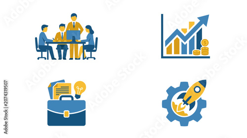 A set of flat business icons for corporate growth and strategy