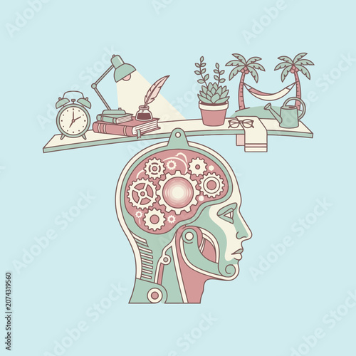 A conceptual illustration of work life balance in a human mind