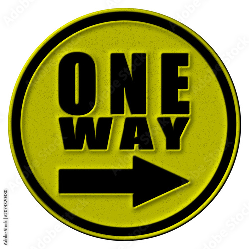 3d yellow one way text and right arrow sign illustration