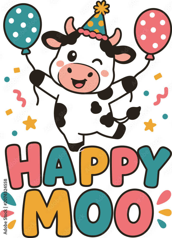 Fototapeta premium Cute Happy Moo Cow Vector