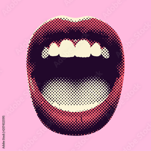 Obraz na płótnie Pop art illustration of an open mouth with halftone dots