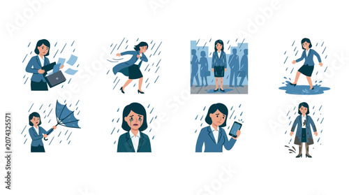 Tableau sur toile Business woman facing various bad weather and rain problems
