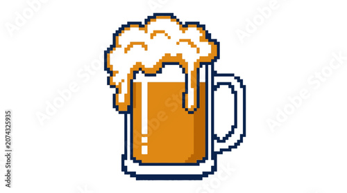 Pixel art illustration of a cold beer mug with foam