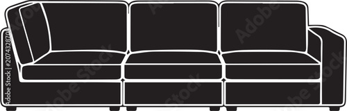 Black modern sofa with white outline isolated on transparent background