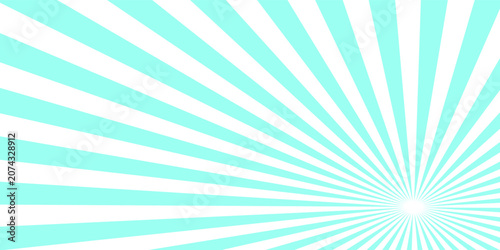 Abstract light cyan sunburst background with white rays.