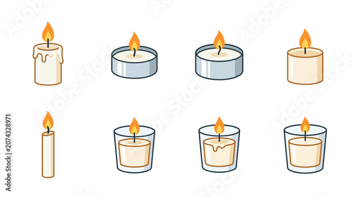 Tableau sur toile A collection of various burning candles on a white background