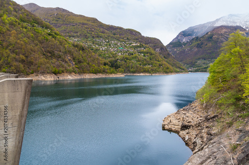 Lake Vogorno is an artificial reservoir created by the Contra Dam in the Verzasca Valley, Canton of Ticino, Switzerland.