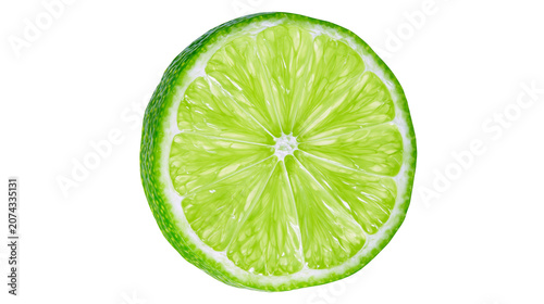 Fotografie Fresh lime slice with vibrant green pulp and white pith