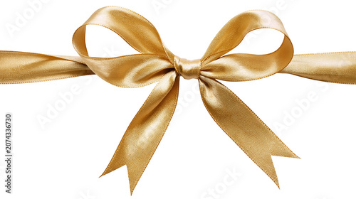 Schilderij op canvas Golden satin ribbon bow with flowing tails
