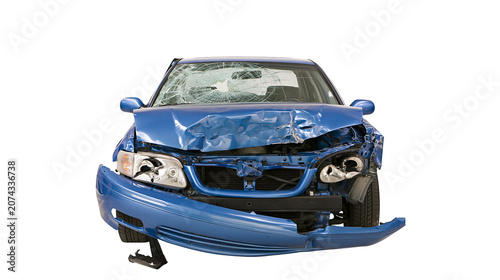 Εκτύπωση καμβά Blue car with severe front end collision damage