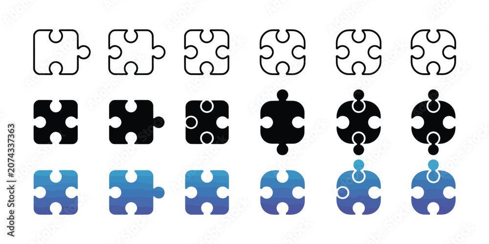 Obraz premium Colorful puzzle piece icons set in flat design