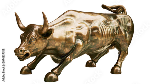Canvastavla Charging bronze bull sculpture with muscular body and horns