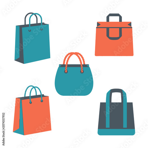 Set of colorful shopping bags isolated on white background