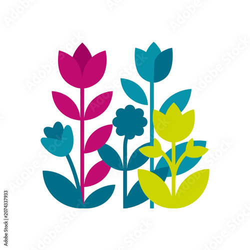 Colorful flat vector illustration of stylized garden flowers