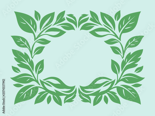 Green leaf frame illustration on a light blue background
