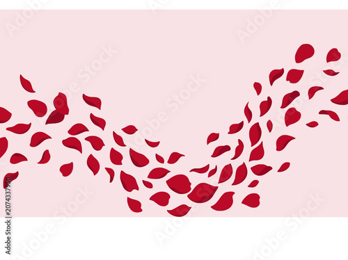 Red rose petals falling in a wave on a pink background