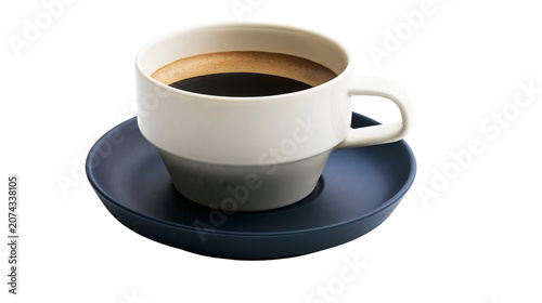 Tableau sur toile Coffee cup with dark coffee and crema on navy saucer