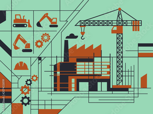 Industrial factory and construction site vector illustration