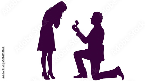 Schilderij op canvas Man proposing marriage to woman with engagement ring box