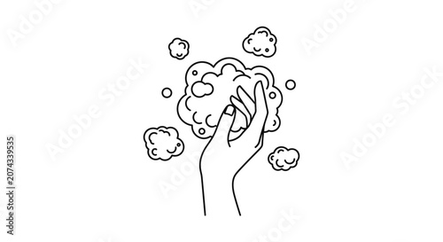Fotografie Hand Scrubbing with Soap Foam and Sponge, Cleaning and Disinfecting Concept, isolated white background