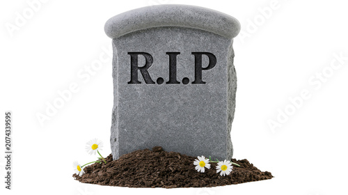 Foto Stone tombstone with RIP inscription and daisies