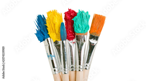 Tableau sur toile Assorted paint brushes with vibrant colors