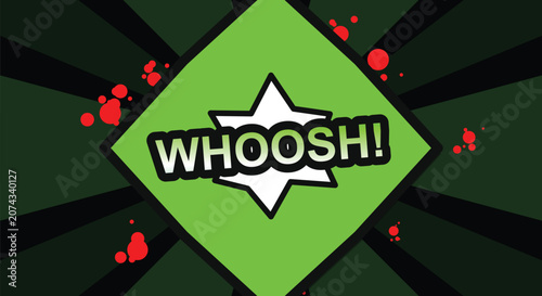 Whoosh comic book sound effect, fast movement, pop art style with abstract shapes and motion.