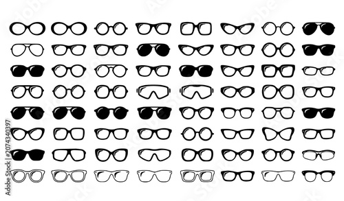 Fotografie Monochrome sunglasses icon collection vector with stylish black and white eyewea