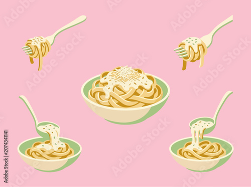 Quadro su tela Delicious pasta fettuccine with creamy white sauce on pink
