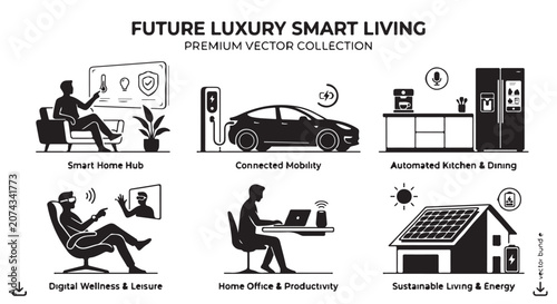 Tableau sur toile Future Luxury Smart Living Collection, high-end technology lifestyle silhouettes