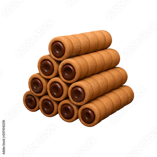 Stack of Crispy Chocolate Wafer Rolls Dessert Snack
