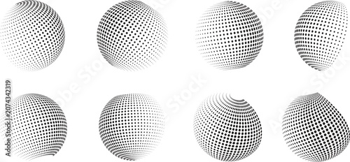 Bilde på lerret Abstract Halftone Dot Sphere Collection 3D Optical Illusion Vector Set